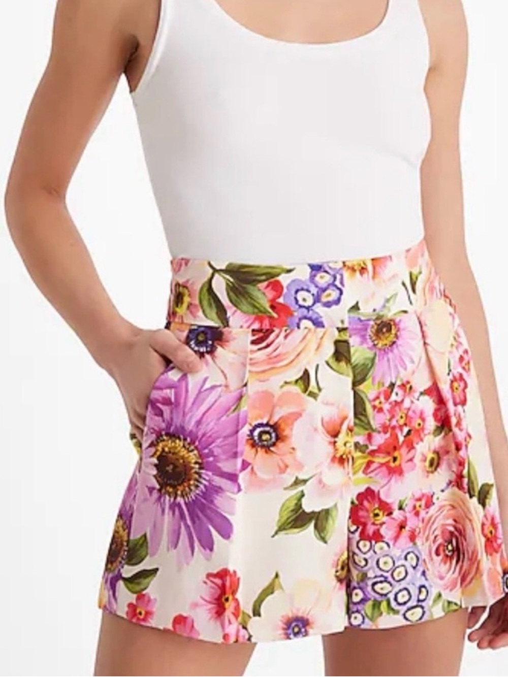 Express Floral Pleated Shorts - Pink & Purple Bloom